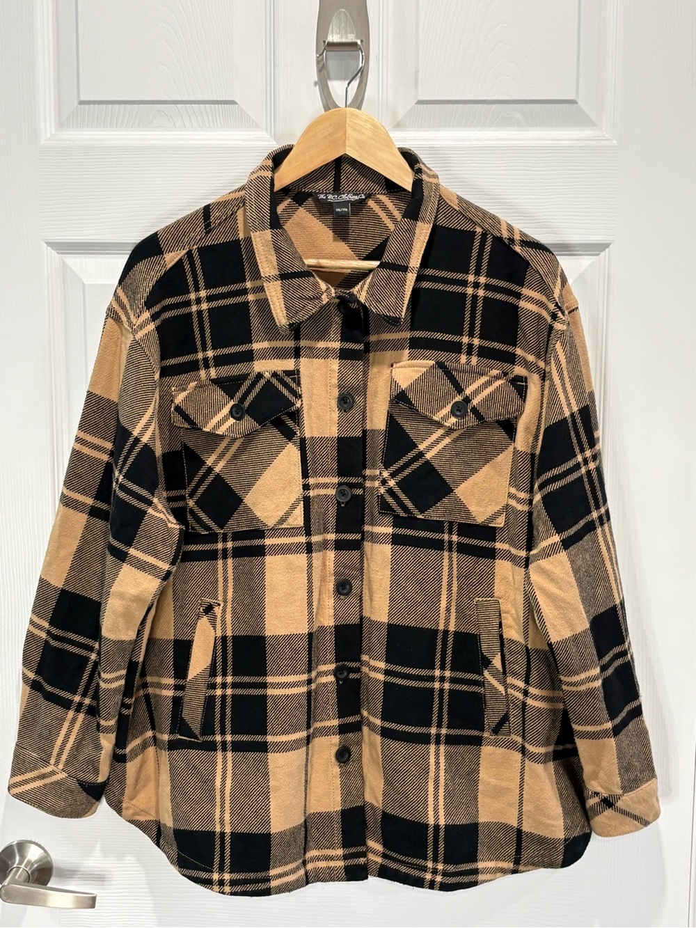 The B.C. Clothing Co. Plaid Jacquard Knit Shacket, Camel Black, Size XXL Flaw